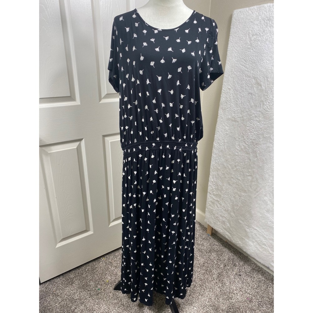 J.‎ Jill Women's Large Maxi Dress Floral Print Short Sleeve Casual Black Dress
